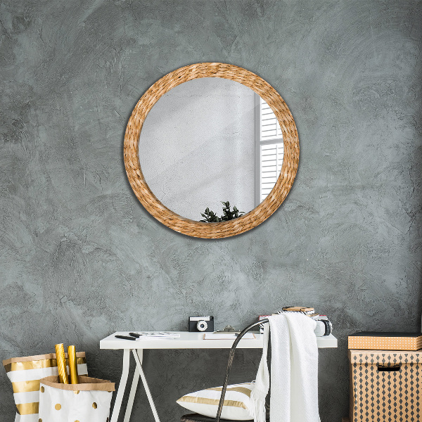 Round mirror frame with print Reed texture