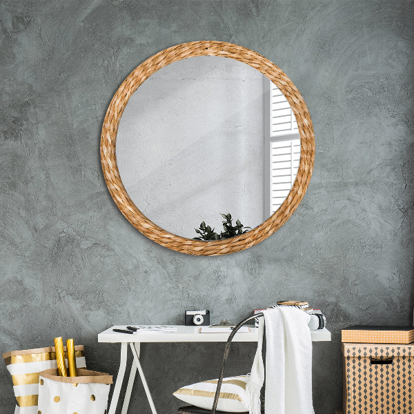 Round mirror frame with print Reed texture
