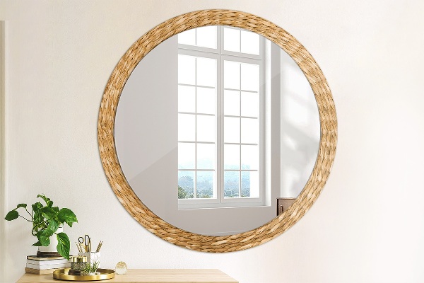 Round mirror frame with print Reed texture
