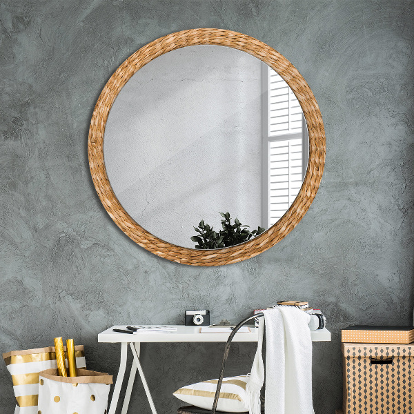Round mirror frame with print Reed texture