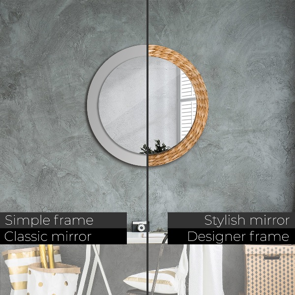 Round mirror frame with print Reed texture