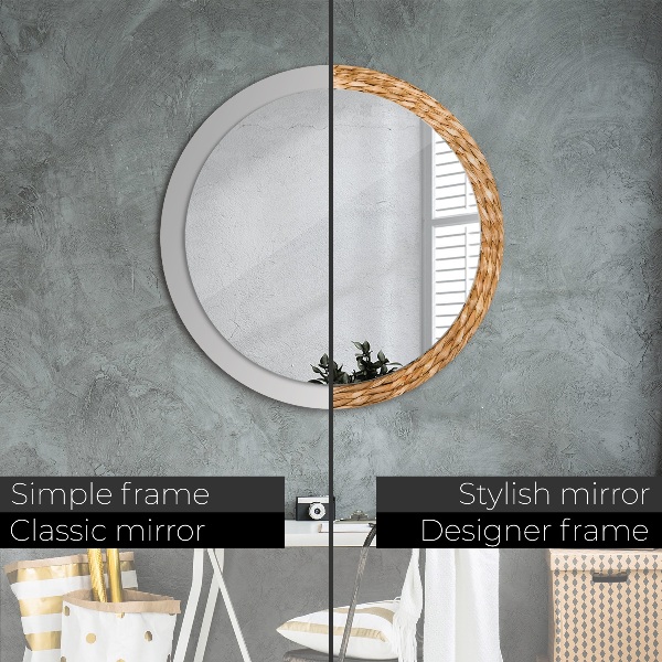Round mirror frame with print Reed texture
