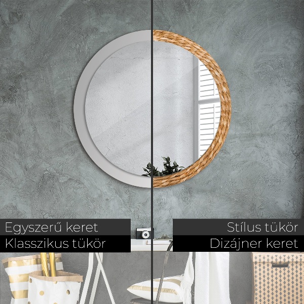 Round mirror frame with print Reed texture