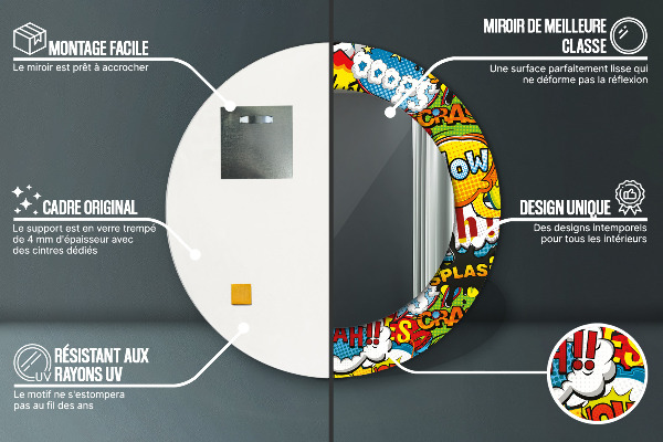 Round mirror frame with print Comic style pattern