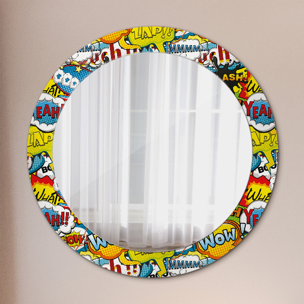 Round mirror frame with print Comic style pattern