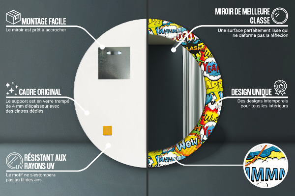 Round mirror frame with print Comic style pattern