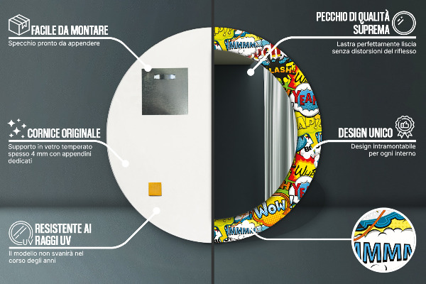 Round mirror frame with print Comic style pattern