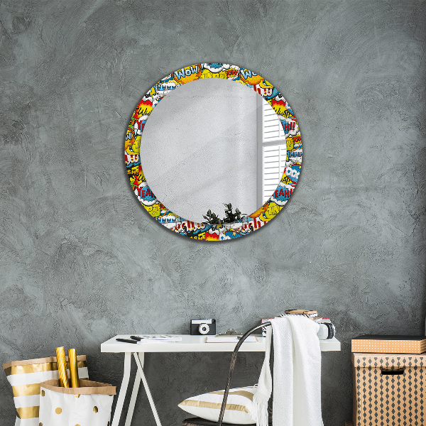 Round mirror frame with print Comic style pattern