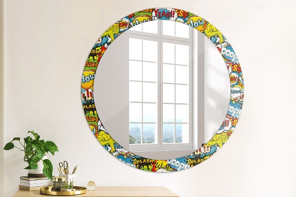 Round mirror frame with print Comic style pattern