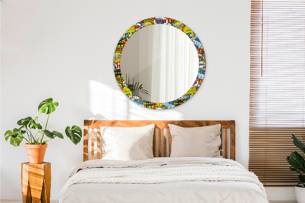 Round mirror frame with print Comic style pattern