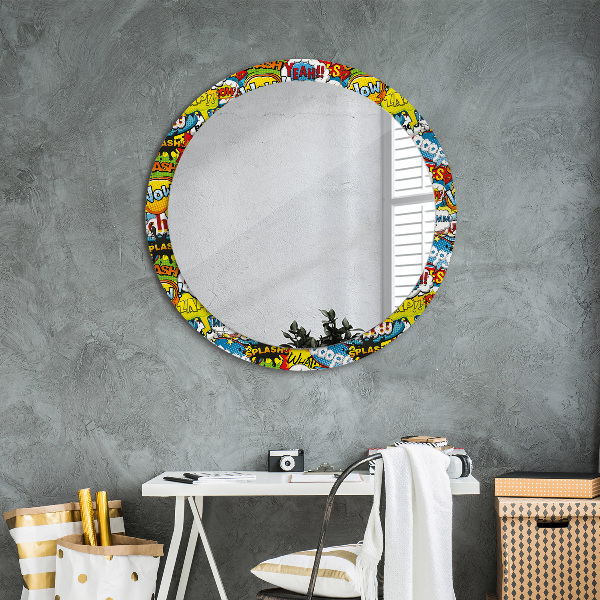 Round mirror frame with print Comic style pattern