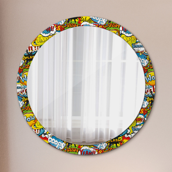 Round mirror frame with print Comic style pattern
