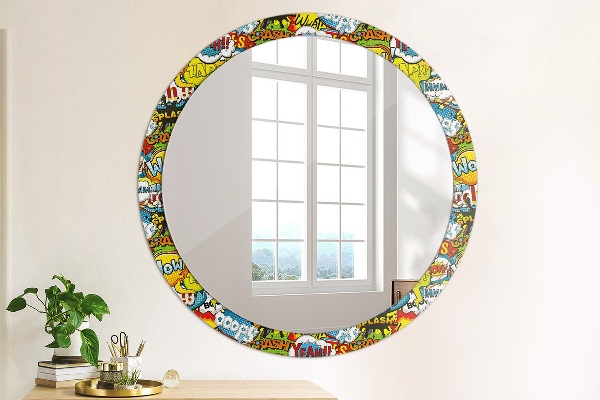 Round mirror frame with print Comic style pattern