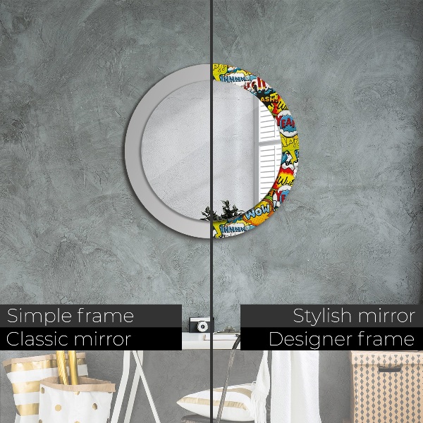 Round mirror frame with print Comic style pattern