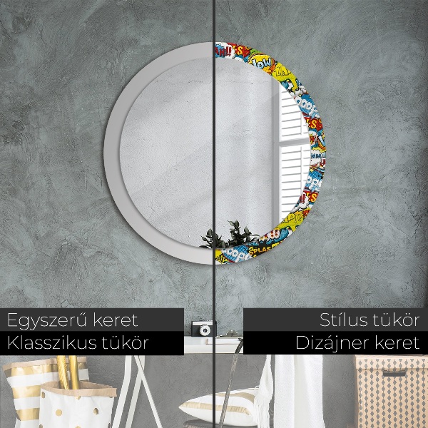 Round mirror frame with print Comic style pattern