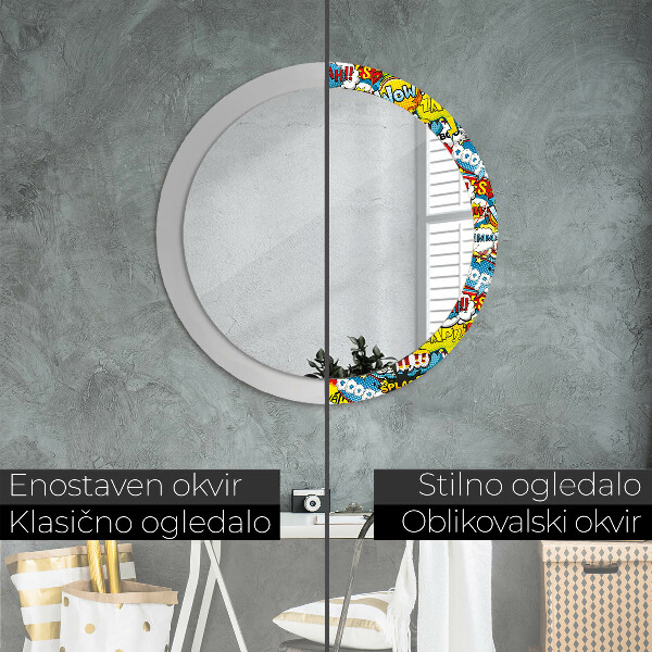 Round mirror frame with print Comic style pattern