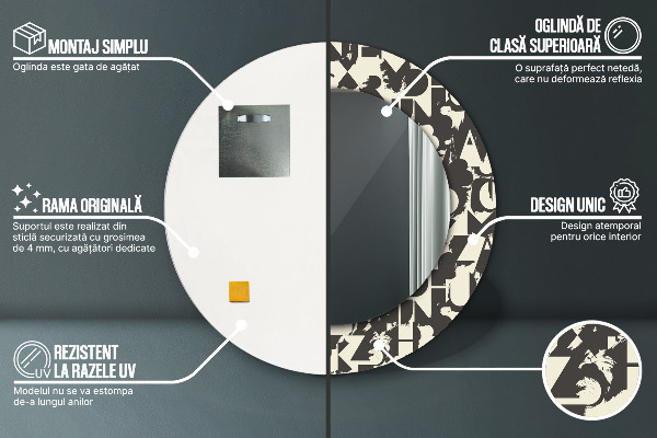 Round decorative mirror Abstract typography