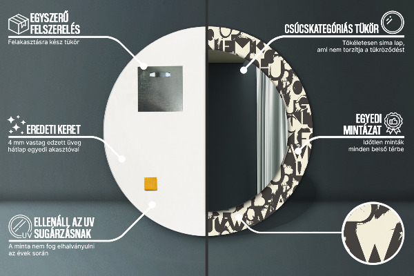Round decorative mirror Abstract typography
