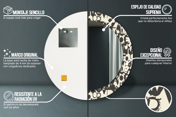 Round decorative mirror Abstract typography