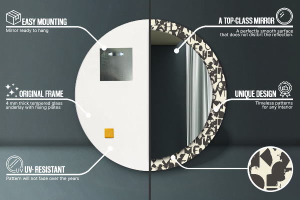 Round decorative mirror Abstract typography