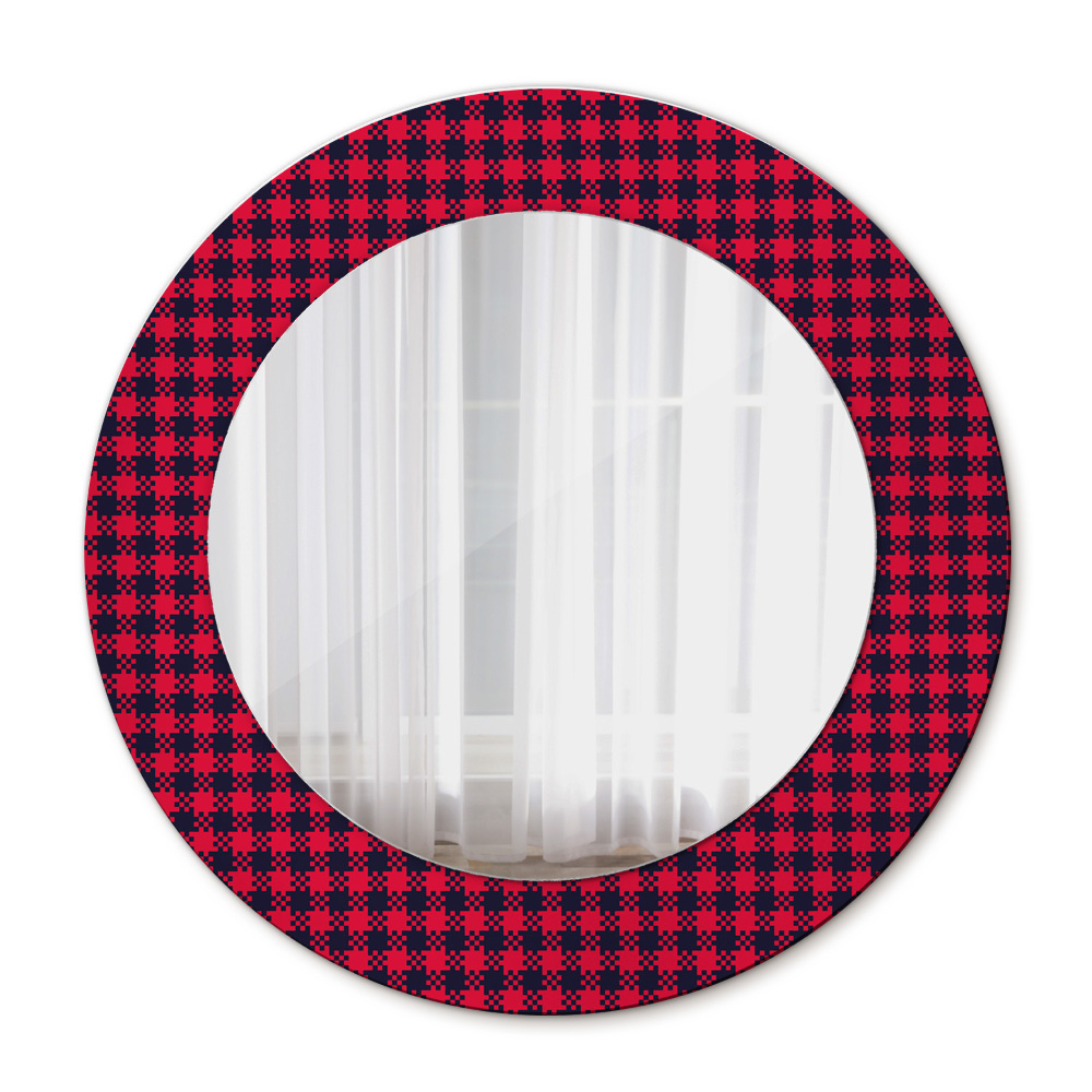 Round wall mirror decor Red grille