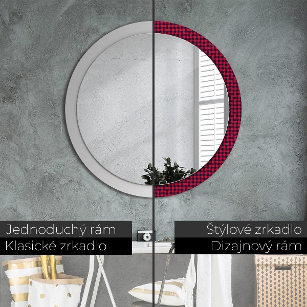 Round wall mirror decor Red grille