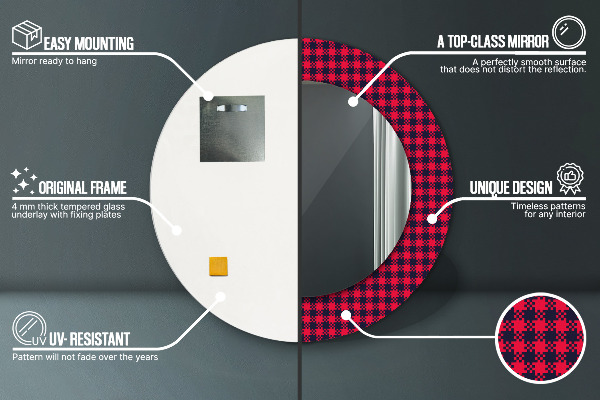 Round wall mirror decor Red grille