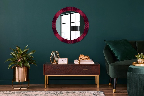 Round wall mirror decor Red grille