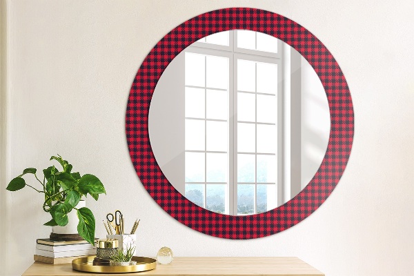 Round wall mirror decor Red grille