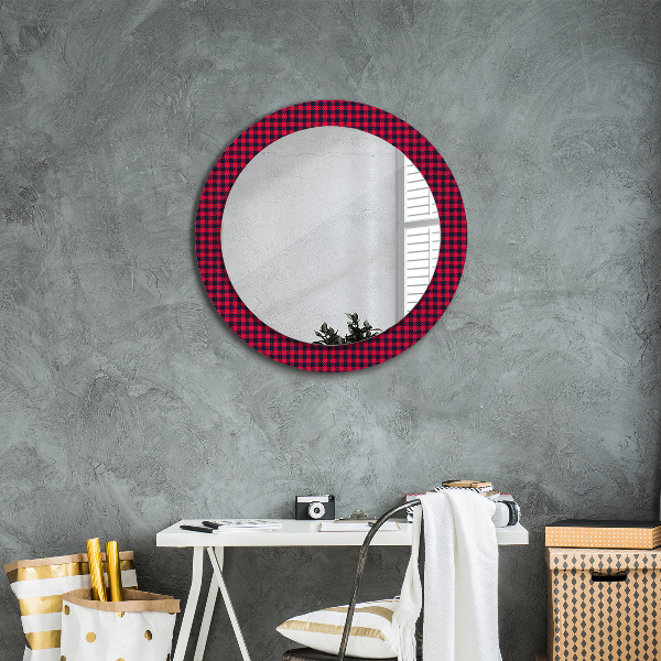 Round wall mirror decor Red grille