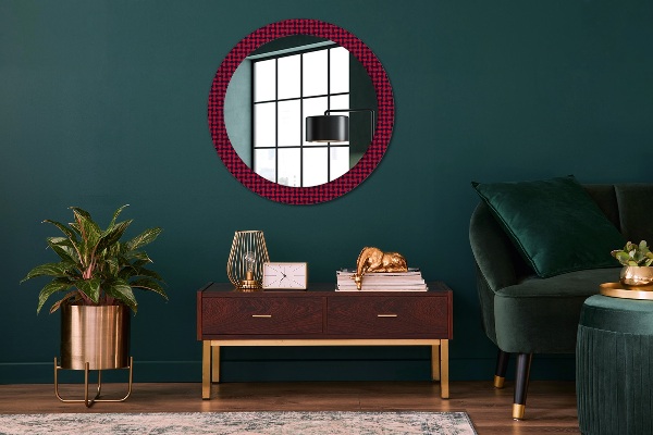 Round wall mirror decor Red grille