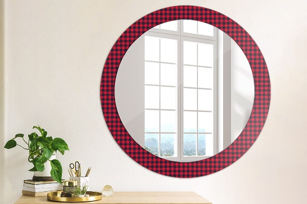 Round wall mirror decor Red grille