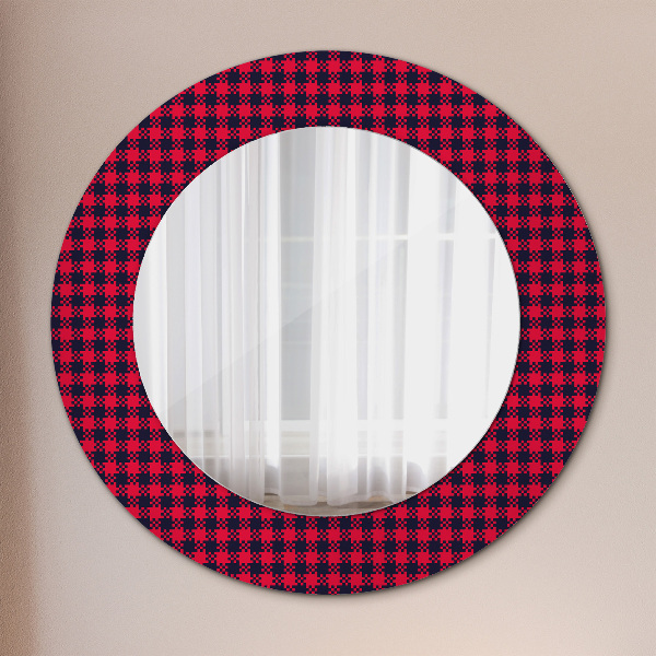 Round wall mirror decor Red grille