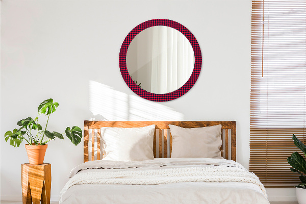 Round wall mirror decor Red grille
