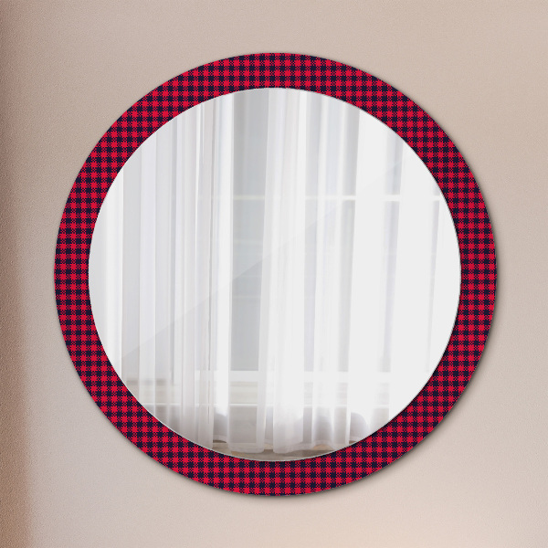 Round wall mirror decor Red grille