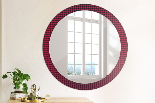 Round wall mirror decor Red grille