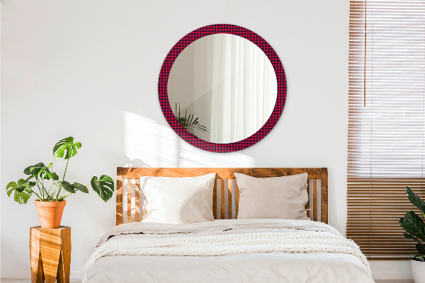 Round wall mirror decor Red grille
