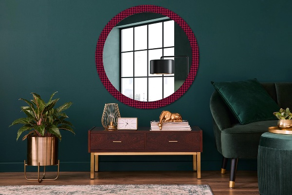 Round wall mirror decor Red grille
