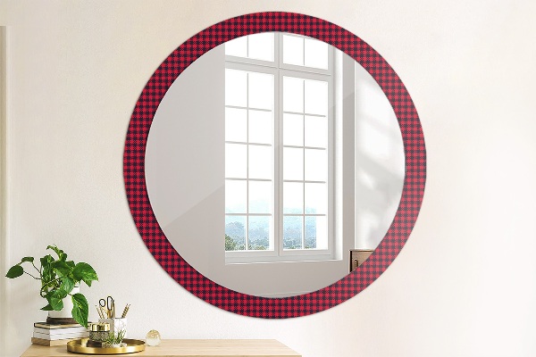 Round wall mirror decor Red grille