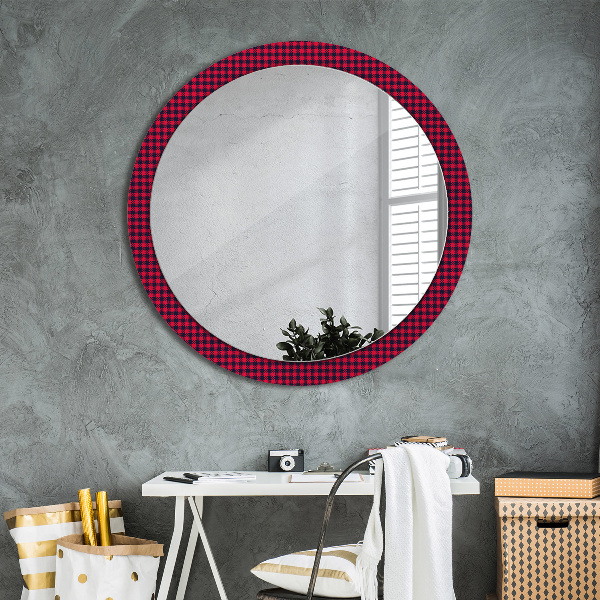Round wall mirror decor Red grille