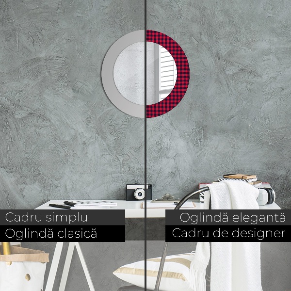 Round wall mirror decor Red grille