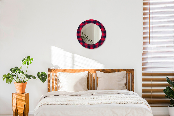 Round wall mirror decor Red grille