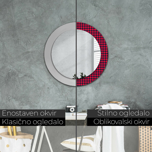 Round wall mirror decor Red grille