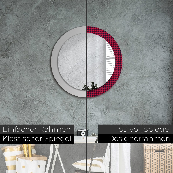 Round wall mirror decor Red grille