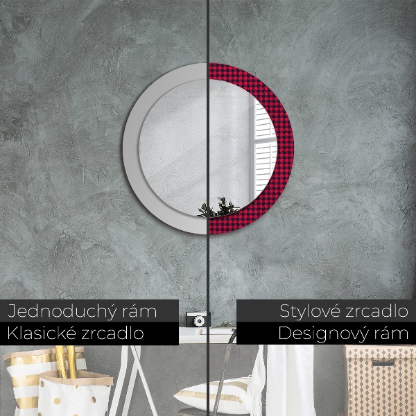 Round wall mirror decor Red grille