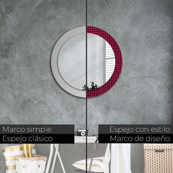 Round wall mirror decor Red grille
