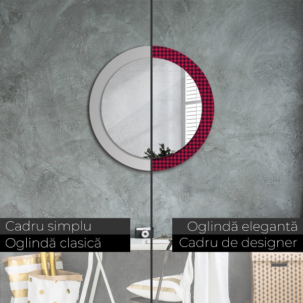 Round wall mirror decor Red grille