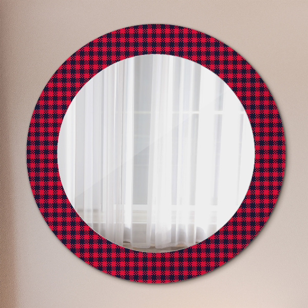 Round wall mirror decor Red grille