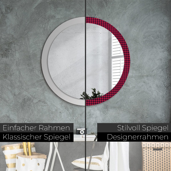 Round wall mirror decor Red grille