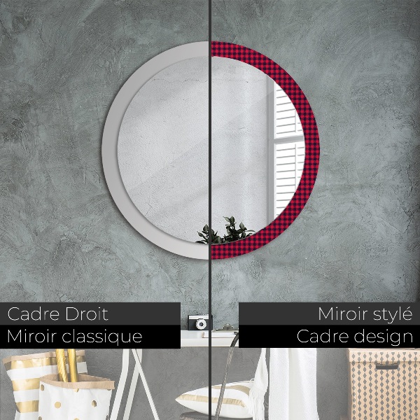 Round wall mirror decor Red grille